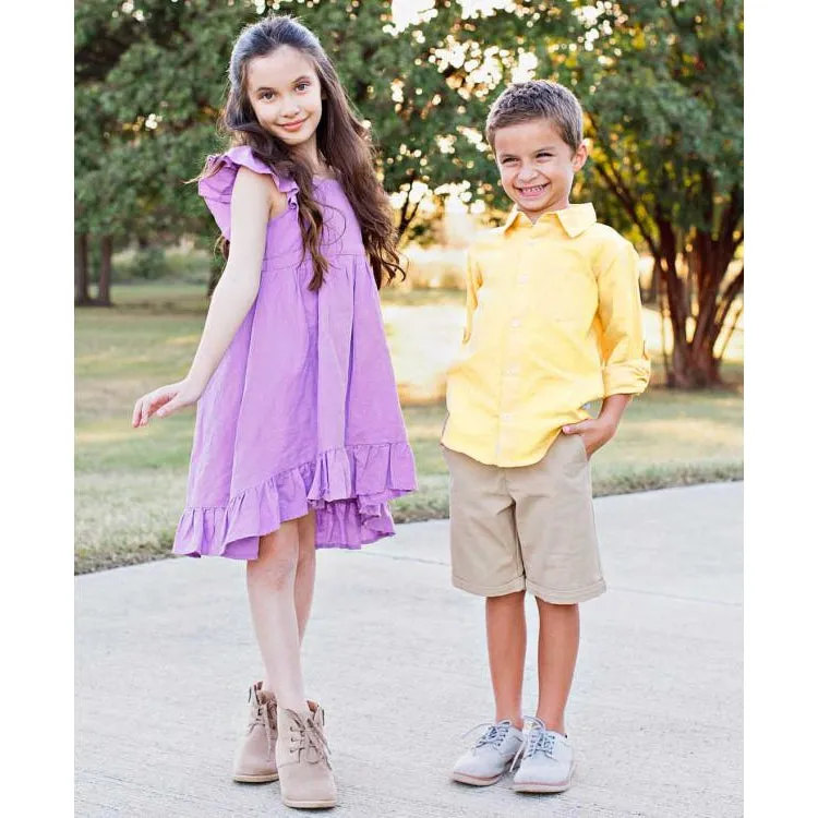 Lilac Linen Ruffle Dress