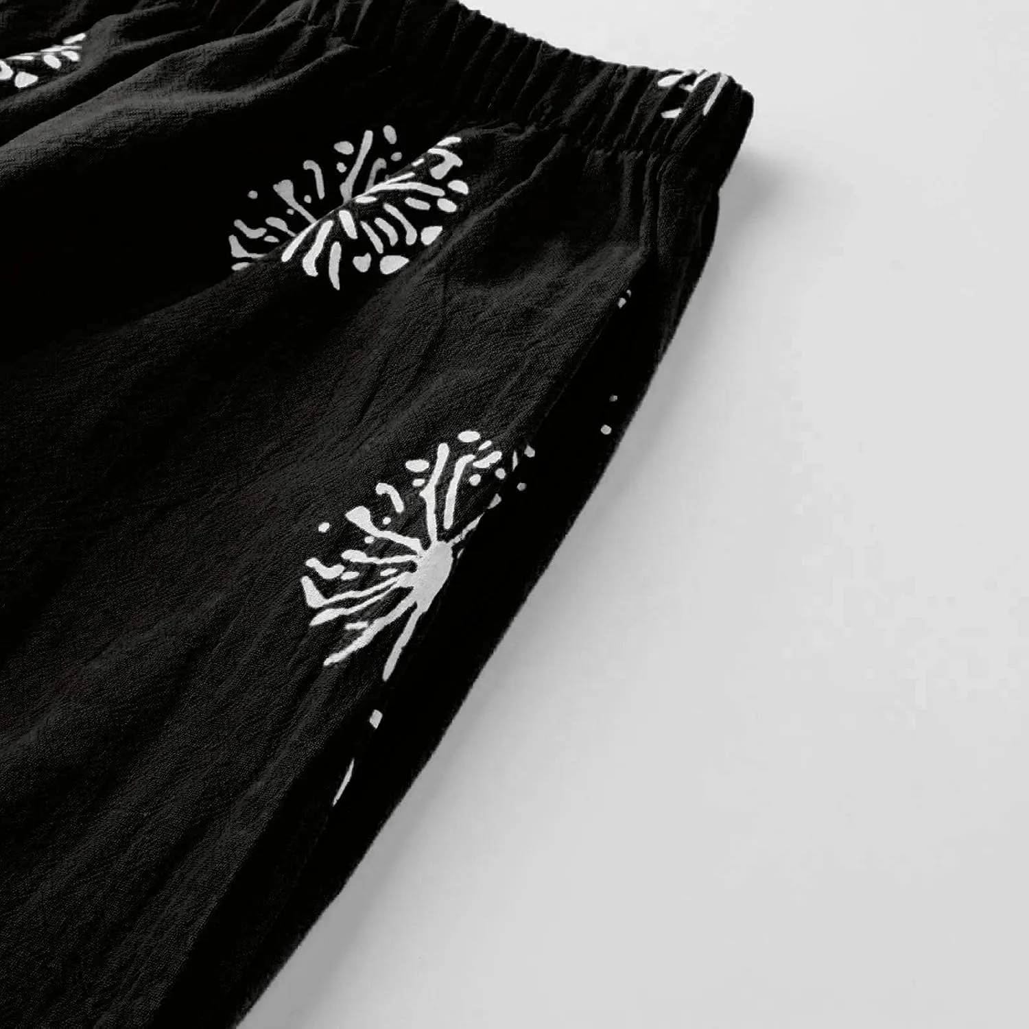 LOAIHA Cotton Linen Casual Summer Capri Pants Printed Cropped Comfy Baggy Trousers with Pockets Palazzo Lounge Pants