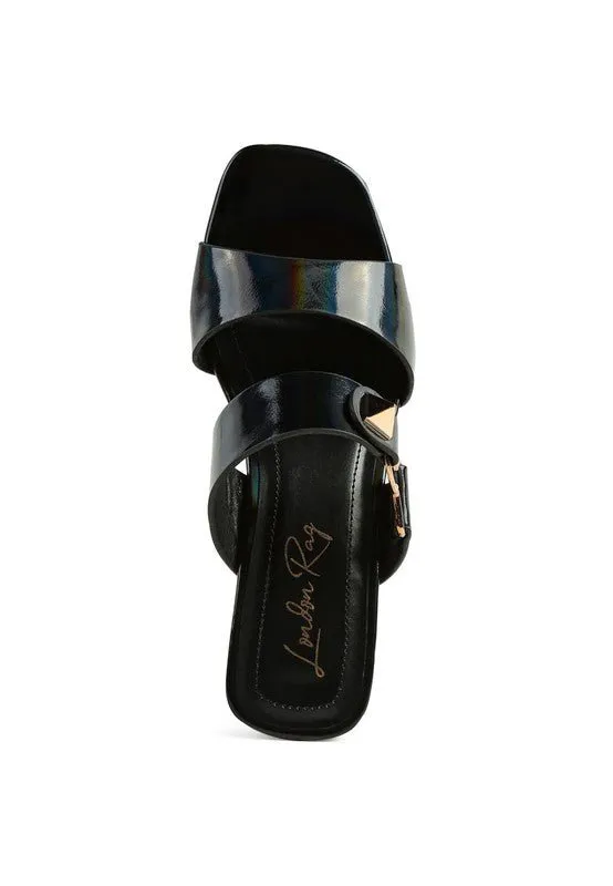 London Rag Hookup Geometric Cut Block Heel Slides
