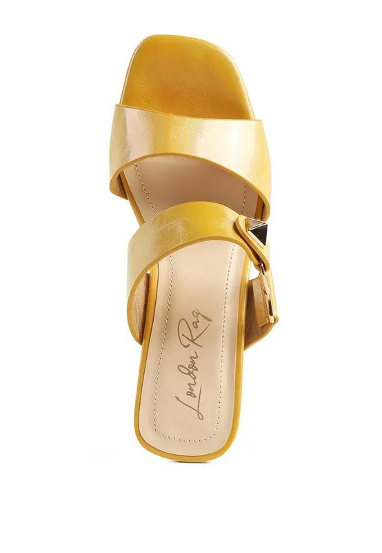 London Rag Hookup Geometric Cut Block Heel Slides