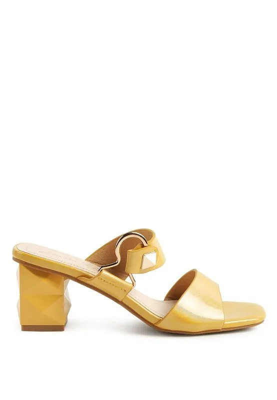 London Rag Hookup Geometric Cut Block Heel Slides