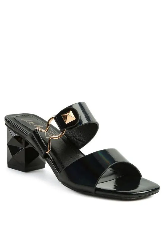 London Rag Hookup Geometric Cut Block Heel Slides