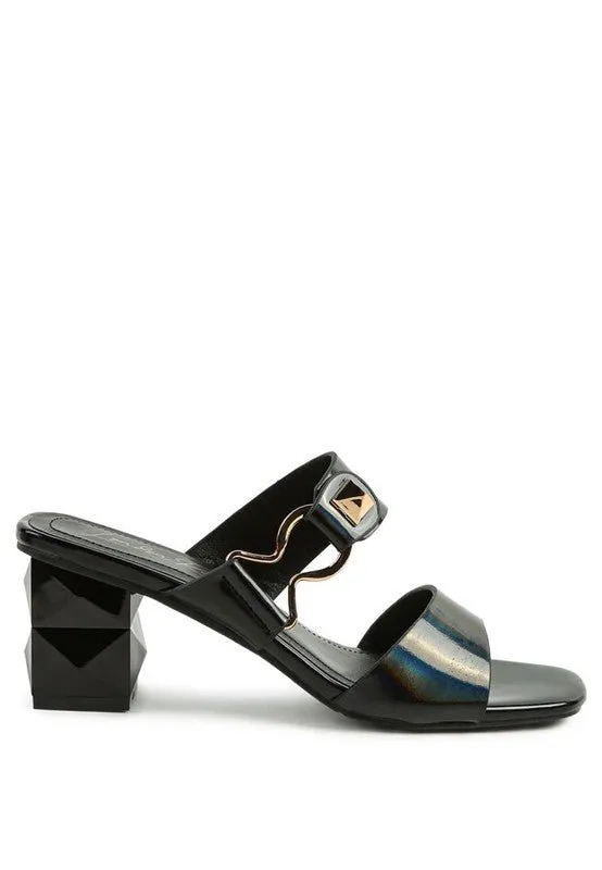 London Rag Hookup Geometric Cut Block Heel Slides