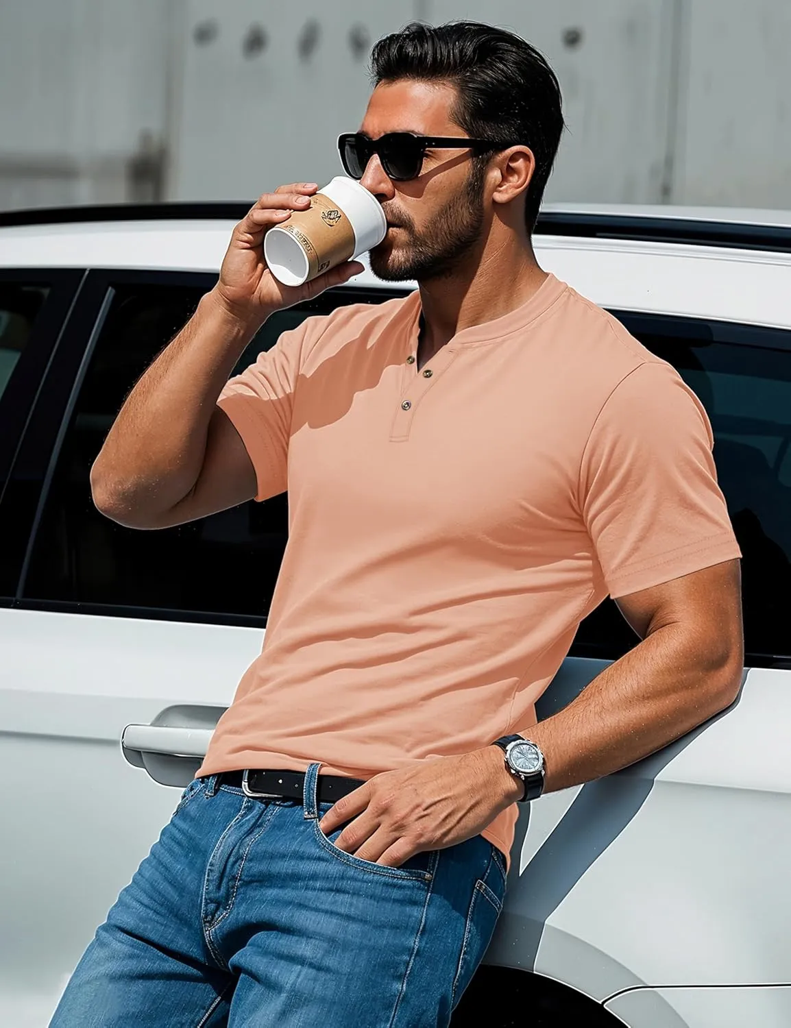 MAGCOMSEN Men's Henley Short Sleeve Shirt Cotton Lightweight 3 Button Tops Vintage Casual Summer Shirt Soft Fashion