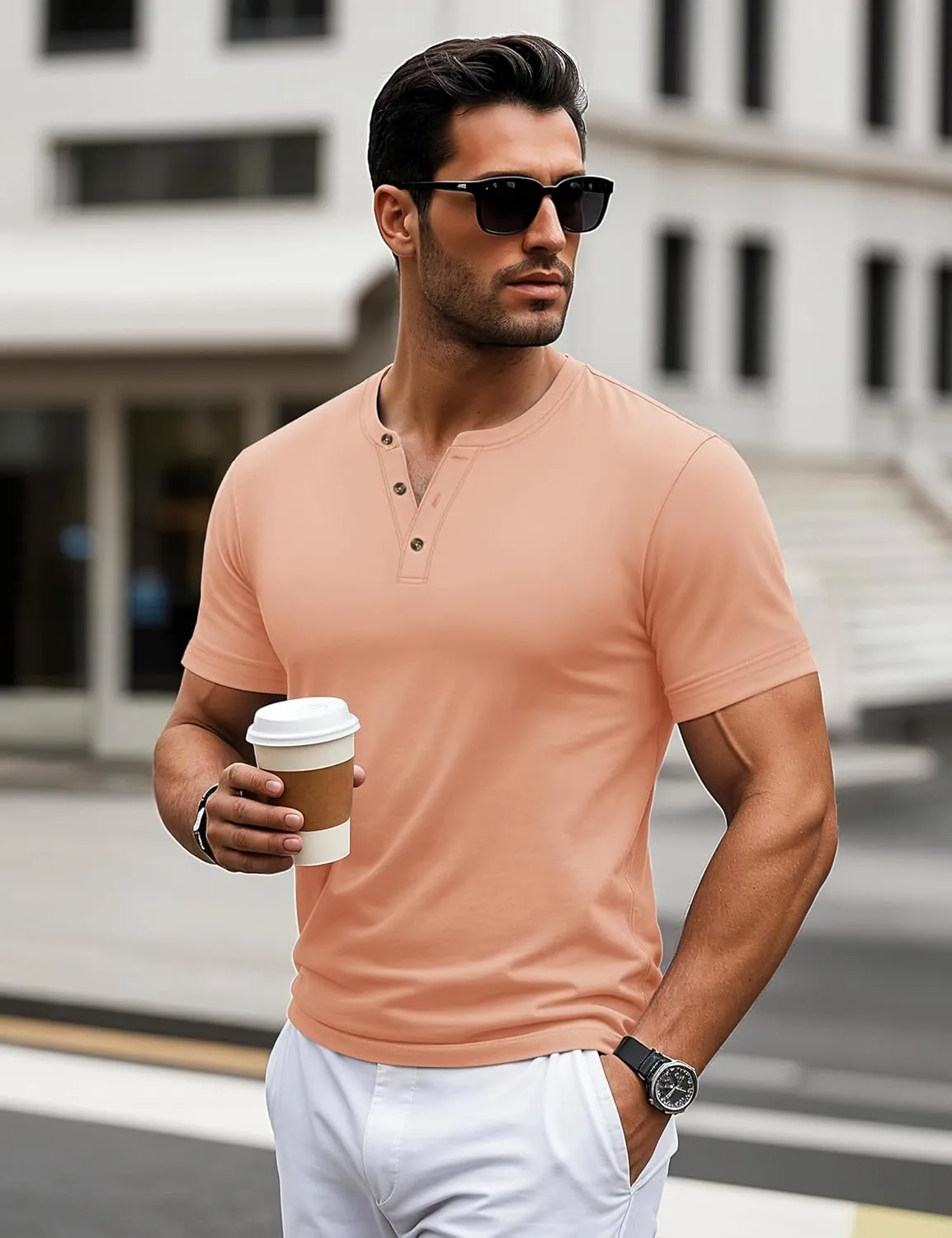 MAGCOMSEN Men's Henley Short Sleeve Shirt Cotton Lightweight 3 Button Tops Vintage Casual Summer Shirt Soft Fashion