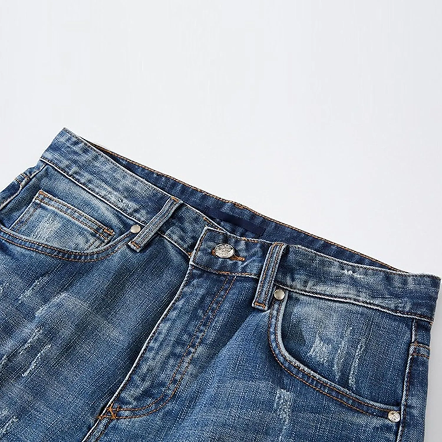 Men's Fashion Ripped Casual Denim Pants Streetwear Loose Fit Biker Jeans Regular Fit Distressed Jeans