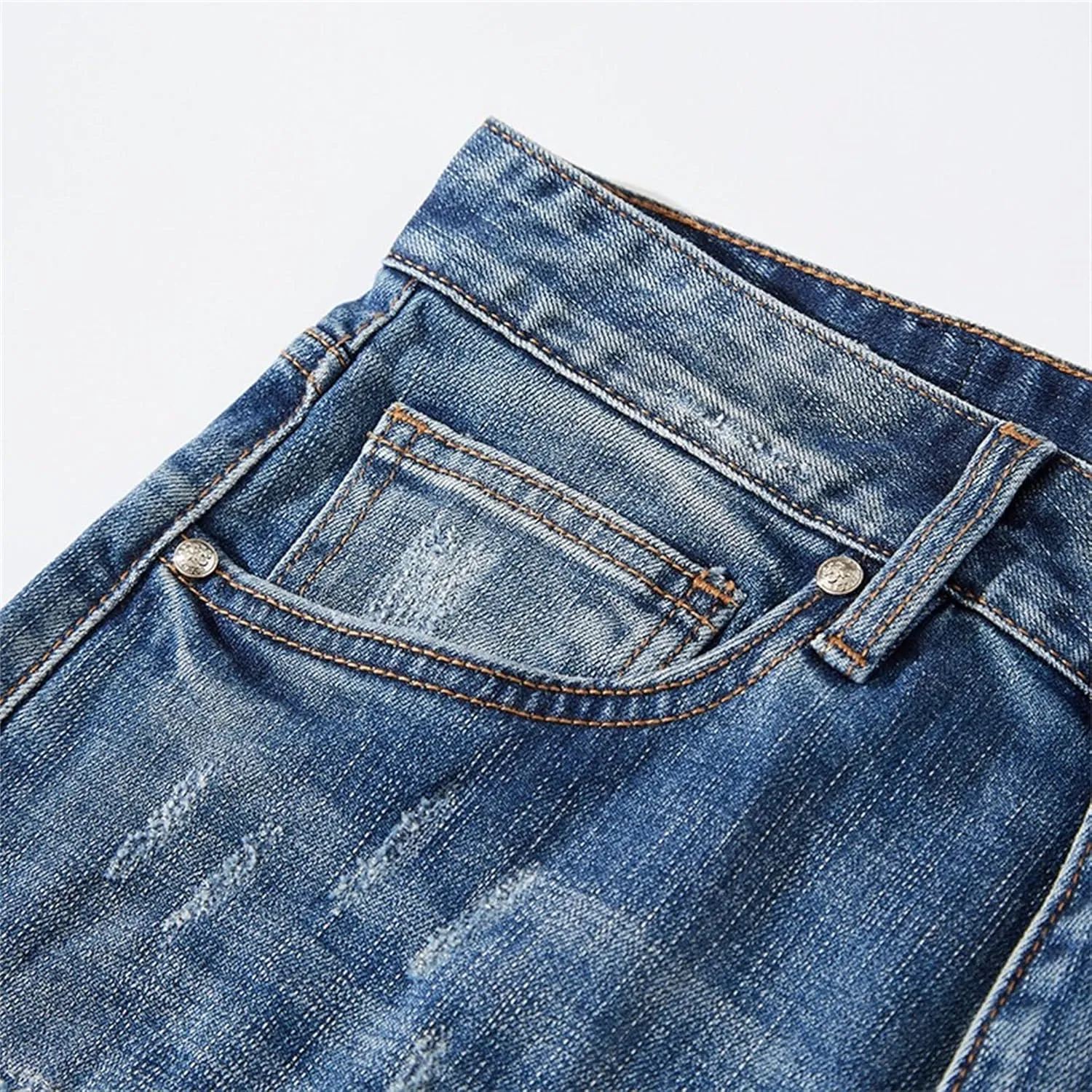 Men's Fashion Ripped Casual Denim Pants Streetwear Loose Fit Biker Jeans Regular Fit Distressed Jeans