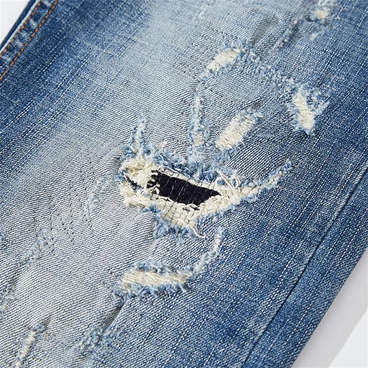 Men's Fashion Ripped Casual Denim Pants Streetwear Loose Fit Biker Jeans Regular Fit Distressed Jeans