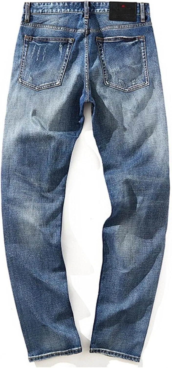 Men's Fashion Ripped Casual Denim Pants Streetwear Loose Fit Biker Jeans Regular Fit Distressed Jeans