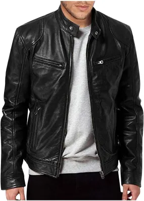 Mens Lightweight Motorcycle Bomber Biker Leather Jackets Stylish Outerwear Zipper Jacket Coat Pockets