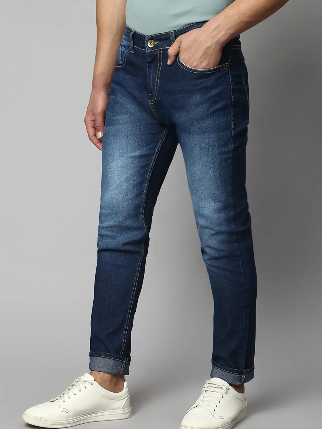 Men's Slim Fit Stretchable Mid Washed Denim Jeans