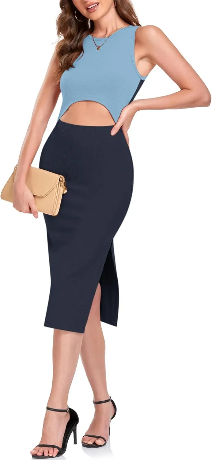 MISFAY Women's Summer Bodycon Dresses Cutout Sleeveless Knit Tank Top Dress