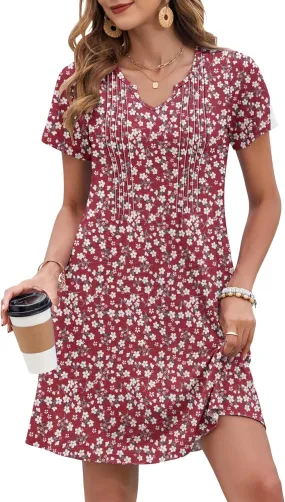 MOLERANI Women's Summer Dress 2025 Casual T-Shirt Pleated Short Sleeve Beach Sundress Travel Vacation Outfit