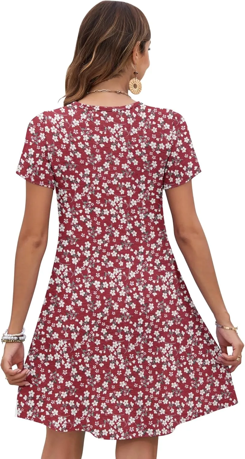 MOLERANI Women's Summer Dress 2025 Casual T-Shirt Pleated Short Sleeve Beach Sundress Travel Vacation Outfit