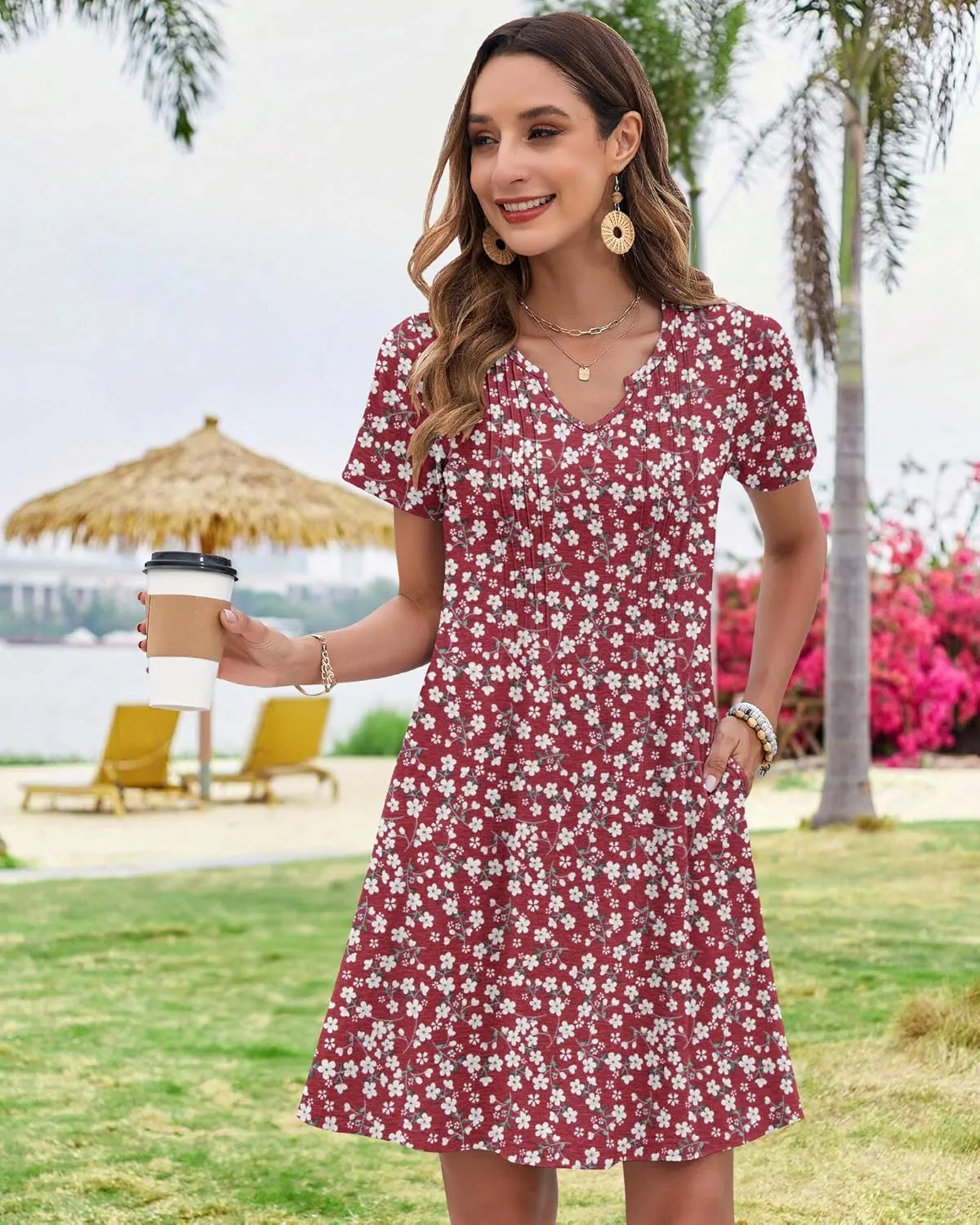 MOLERANI Women's Summer Dress 2025 Casual T-Shirt Pleated Short Sleeve Beach Sundress Travel Vacation Outfit