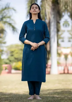 Navy Blue Solid Cotton Kurta Pant Set (pack  of 2)