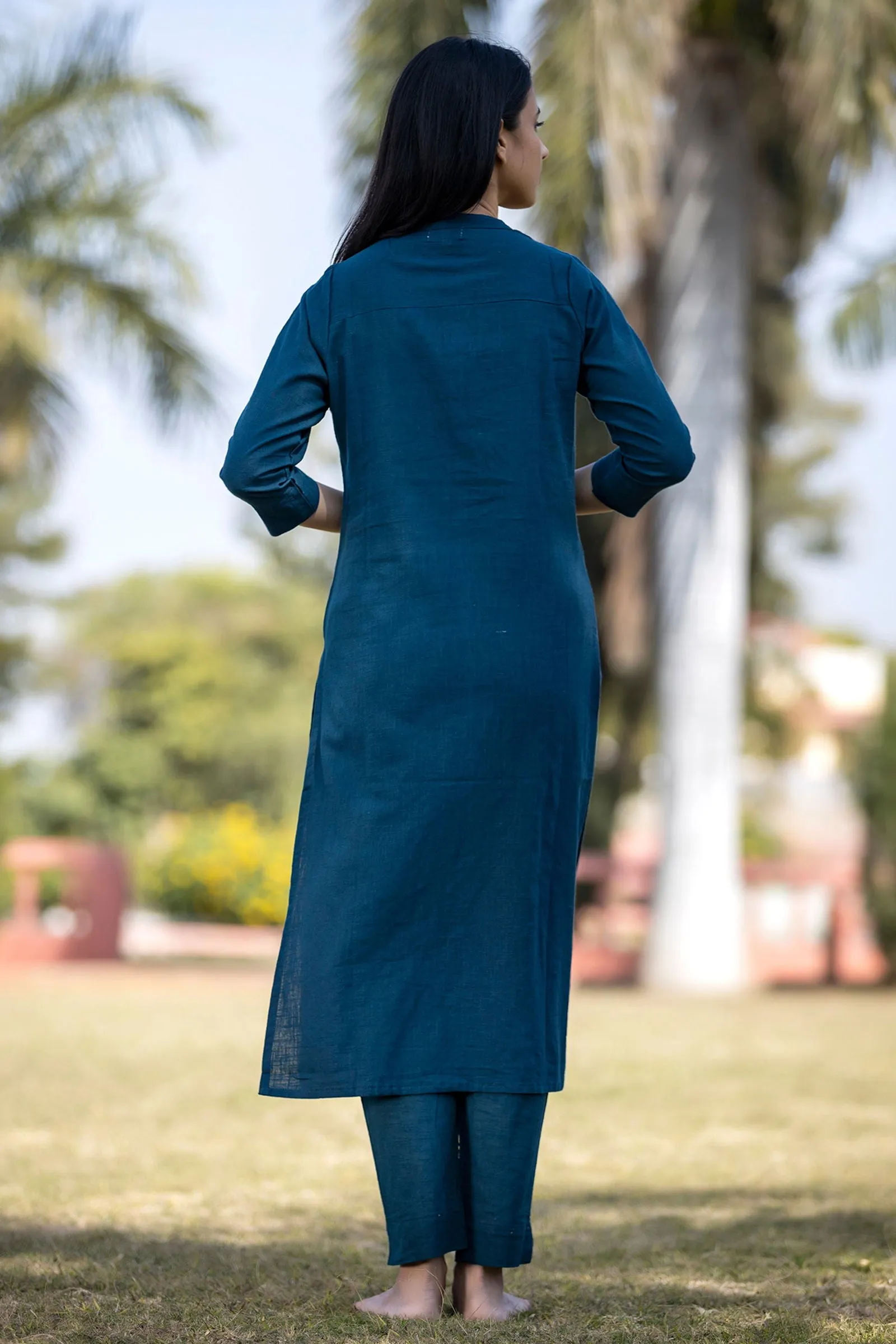 Navy Blue Solid Cotton Kurta Pant Set (pack  of 2)