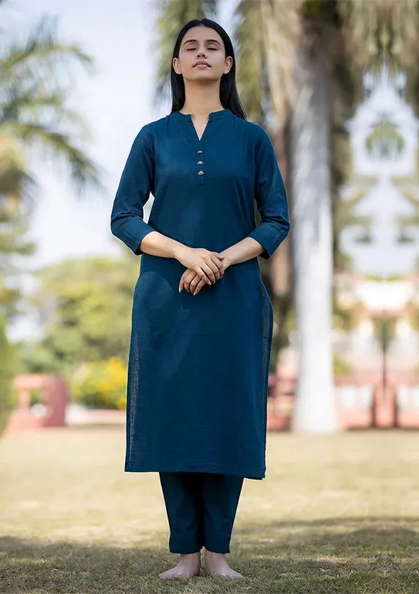 Navy Blue Solid Cotton Kurta Pant Set (pack  of 2)