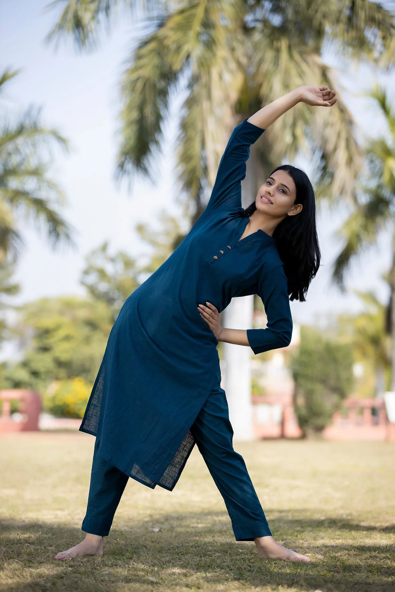 Navy Blue Solid Cotton Kurta Pant Set (pack  of 2)