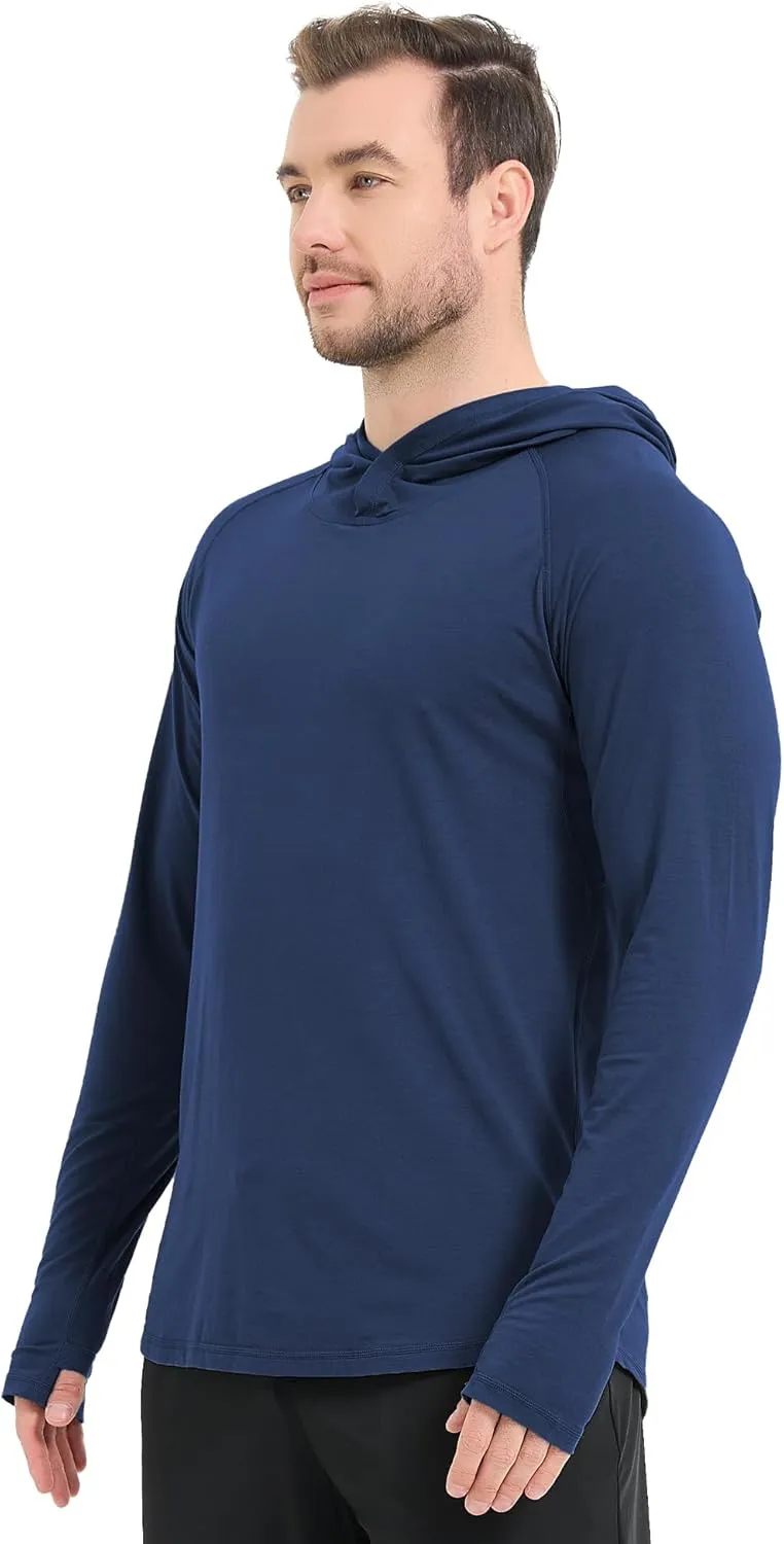 netdraw Men's Ultra-Soft Bamboo Viscose Hoodie Shirt UPF 50  Sun Protection Long Sleeve Lightweight UV Shirt