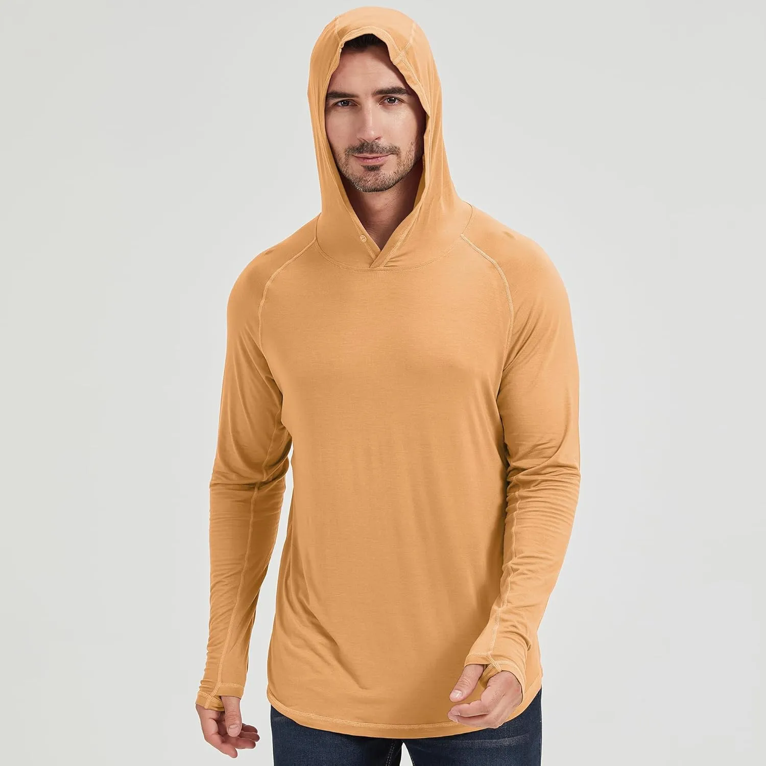 netdraw Men's Ultra-Soft Bamboo Viscose Hoodie Shirt UPF 50  Sun Protection Long Sleeve Lightweight UV Shirt