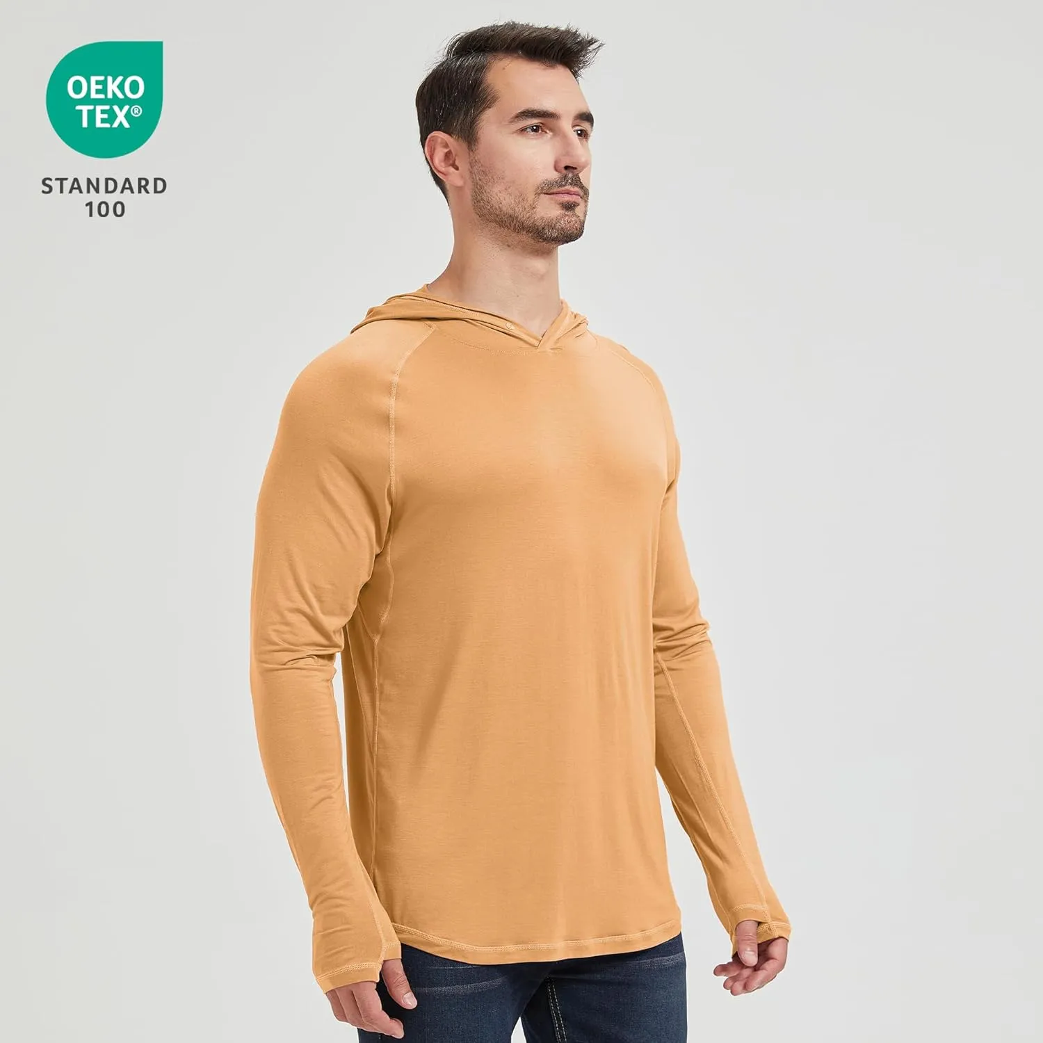 netdraw Men's Ultra-Soft Bamboo Viscose Hoodie Shirt UPF 50  Sun Protection Long Sleeve Lightweight UV Shirt
