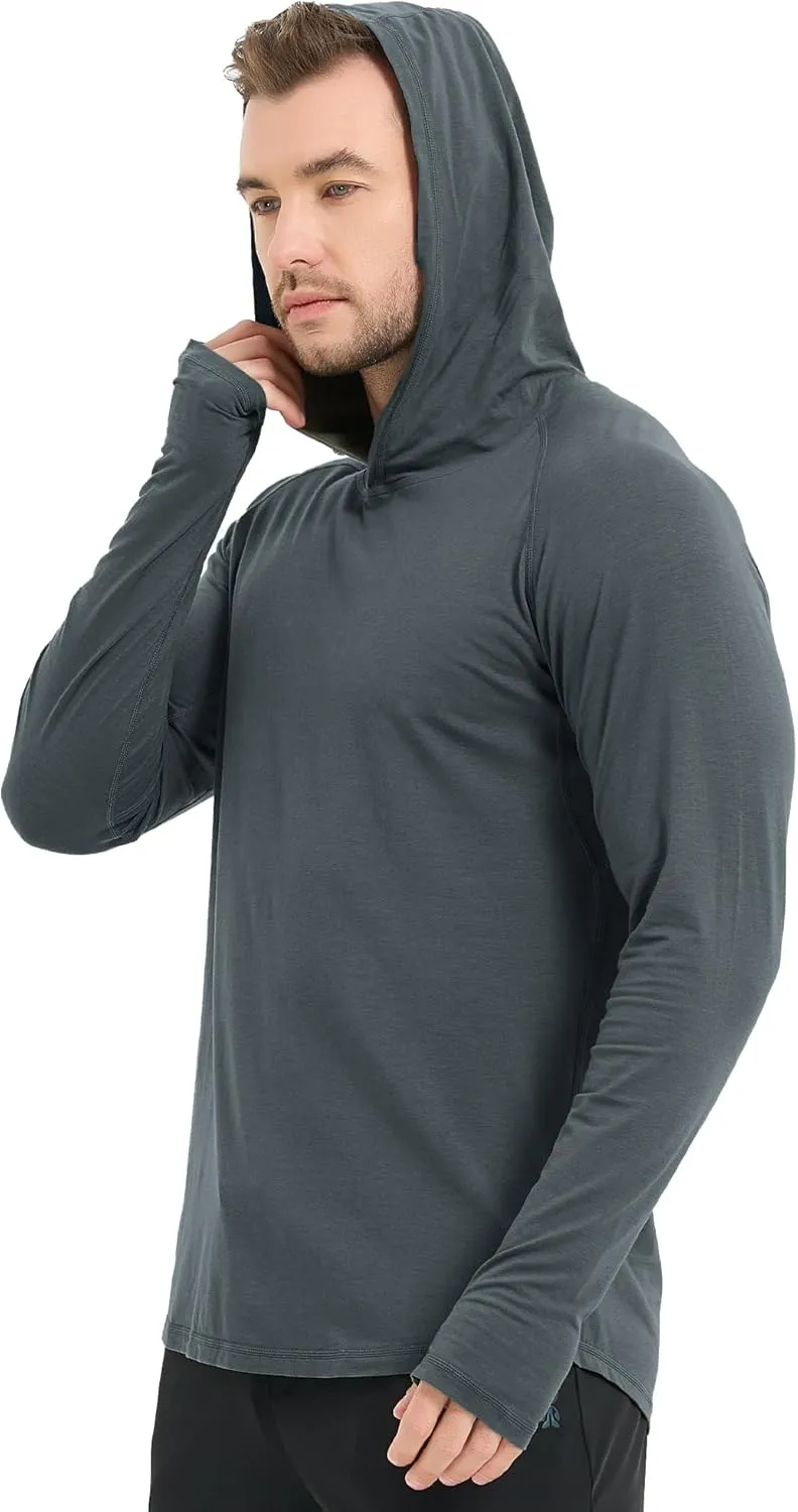 netdraw Men's Ultra-Soft Bamboo Viscose Hoodie Shirt UPF 50  Sun Protection Long Sleeve Lightweight UV Shirt