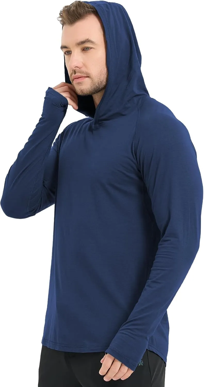 netdraw Men's Ultra-Soft Bamboo Viscose Hoodie Shirt UPF 50  Sun Protection Long Sleeve Lightweight UV Shirt