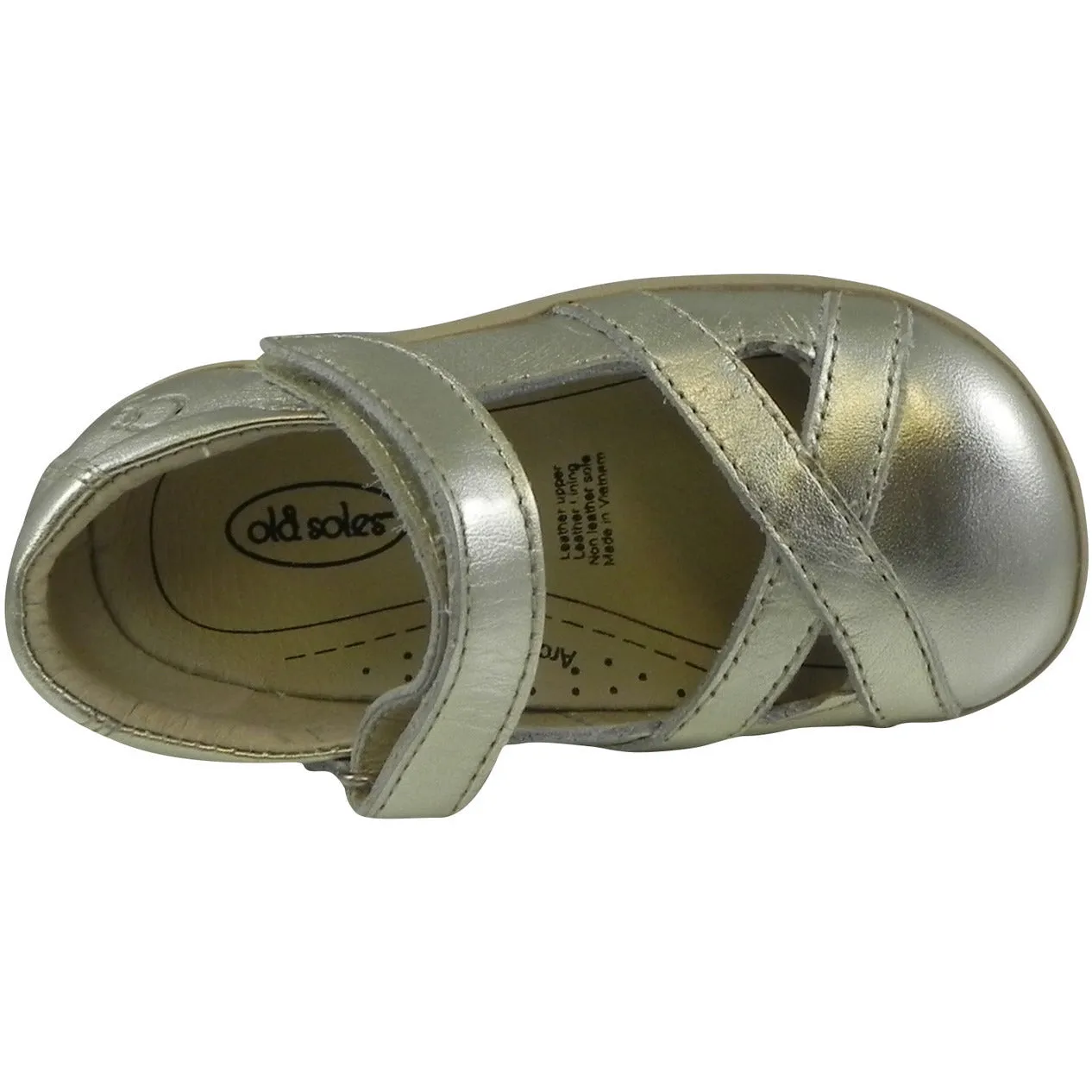 Old Soles Girl's Chianti Metallic Gold Leather Criss Cross Mary Jane Flat
