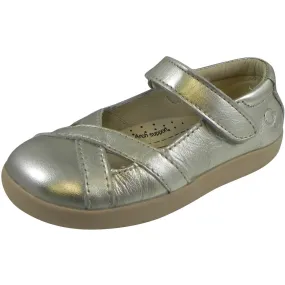 Old Soles Girl's Chianti Metallic Gold Leather Criss Cross Mary Jane Flat