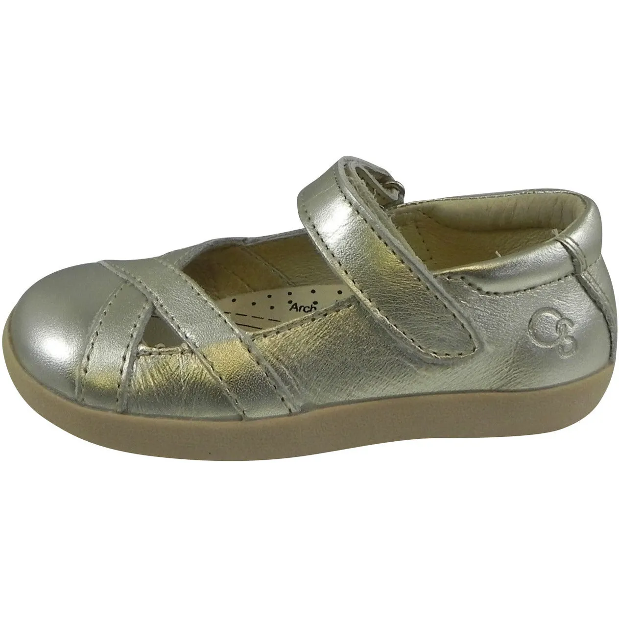 Old Soles Girl's Chianti Metallic Gold Leather Criss Cross Mary Jane Flat