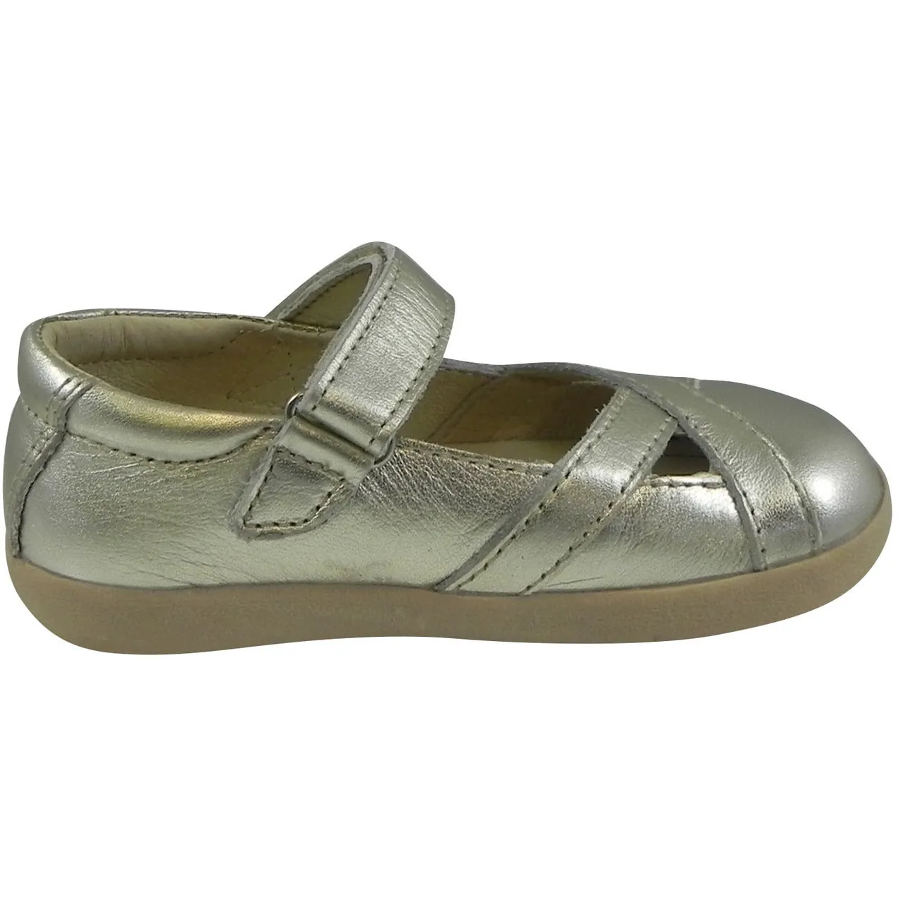 Old Soles Girl's Chianti Metallic Gold Leather Criss Cross Mary Jane Flat