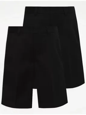 Pack of 2 Boys School Shorts Half Elastic Waist Charcoal, Grey, Navy, Black