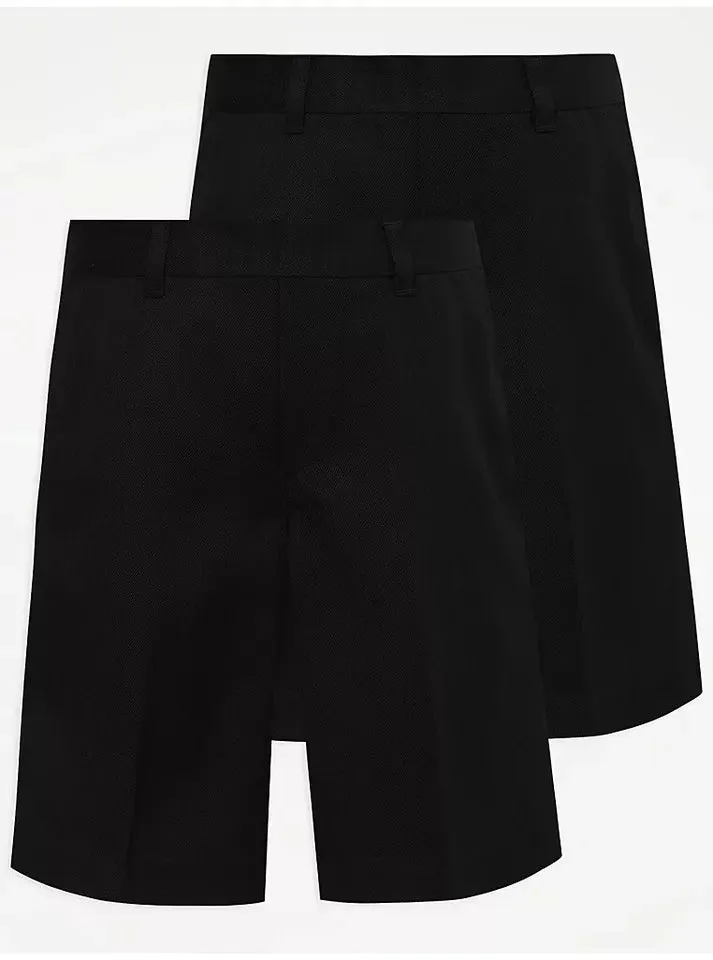 Pack of 2 Boys School Shorts Half Elastic Waist Charcoal, Grey, Navy, Black