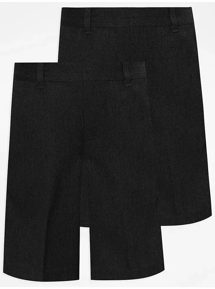 Pack of 2 Boys School Shorts Half Elastic Waist Charcoal, Grey, Navy, Black