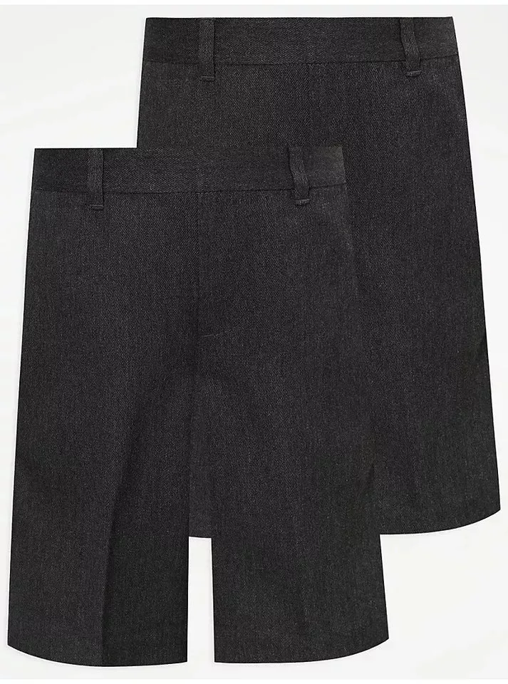 Pack of 2 Boys School Shorts Half Elastic Waist Charcoal, Grey, Navy, Black