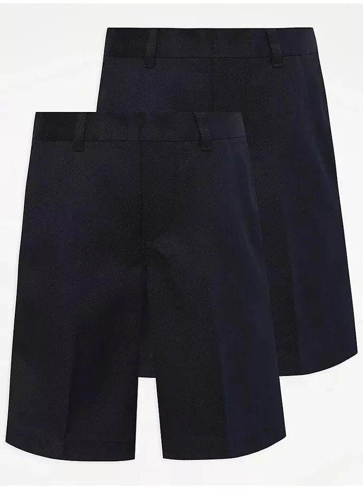 Pack of 2 Boys School Shorts Half Elastic Waist Charcoal, Grey, Navy, Black