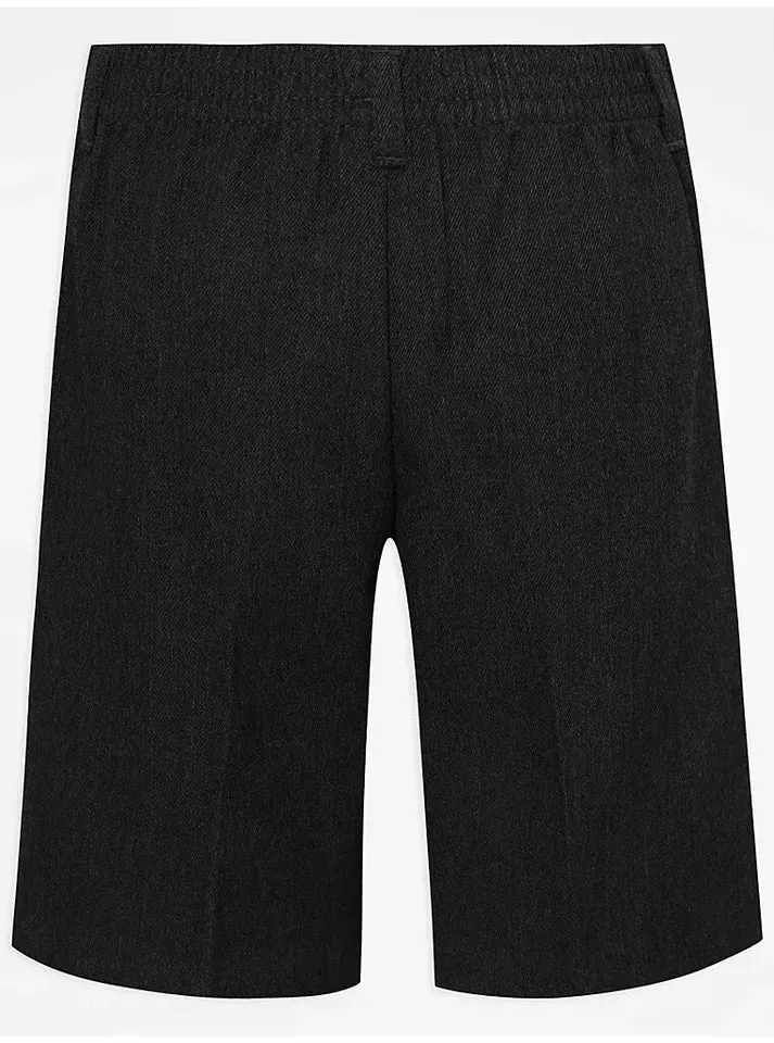 Pack of 2 Boys School Shorts Half Elastic Waist Charcoal, Grey, Navy, Black