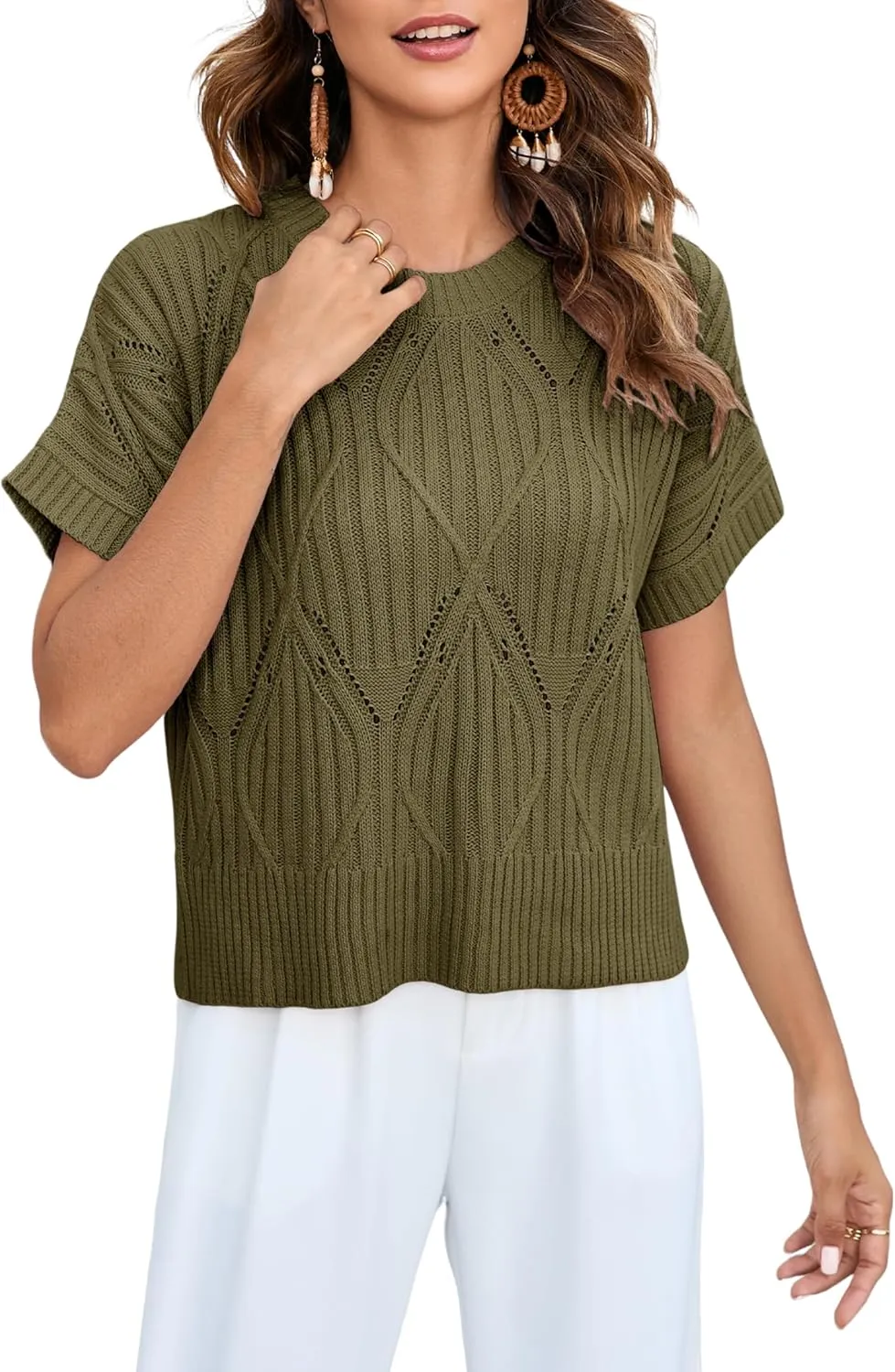 Qiaomai Womens Casual Sweater Vest Round Neck Cap Sleeve Knit Pullover Tank Tops
