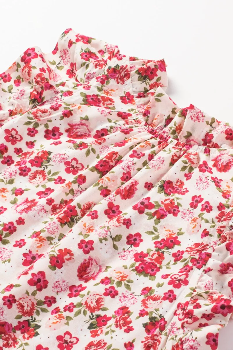Red Floral Ruffle Tank Top
