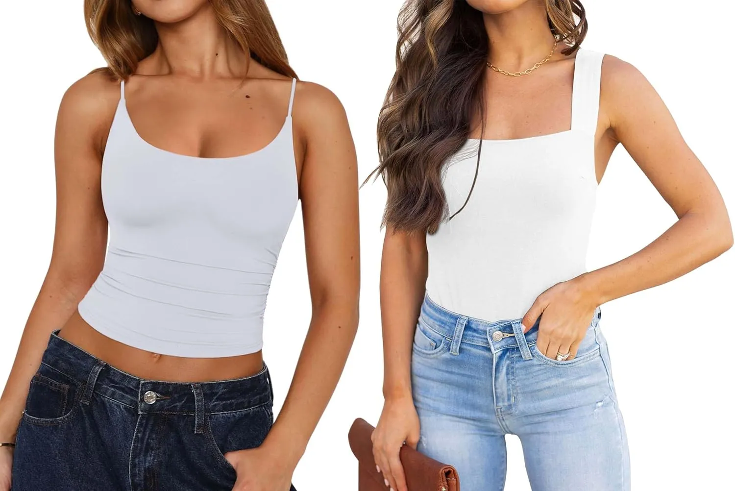 REORIA Womens Sexy Club Square Neck Sleeveless Bodysuits and Scoop Neck Adjustable Ruched Cami Crop Tops Going Out 2 Pieces Large