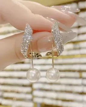 Rhinestone Freshwater Pearl Earrings