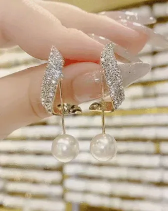 Rhinestone Freshwater Pearl Earrings