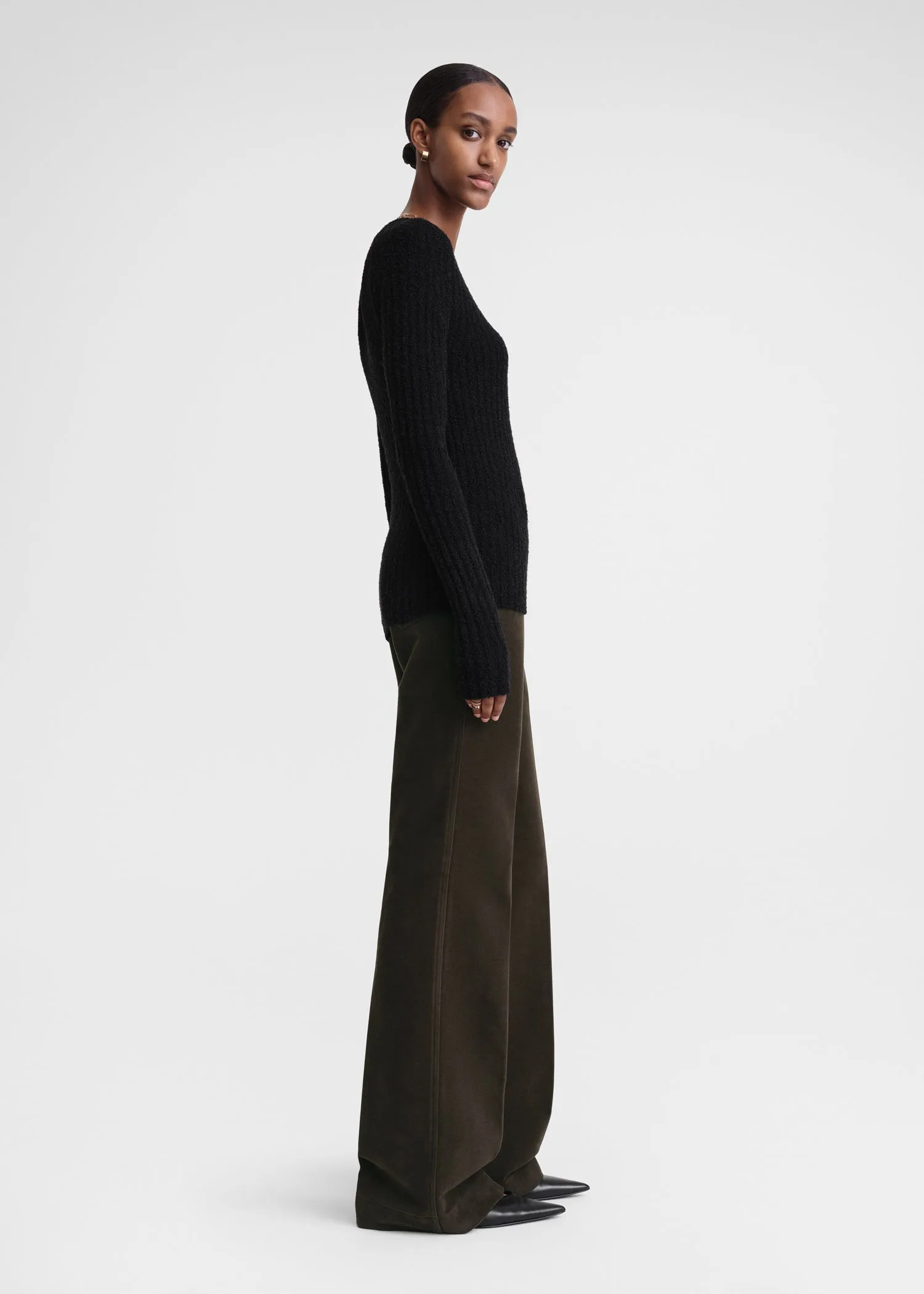 Ribbed merino blend top black