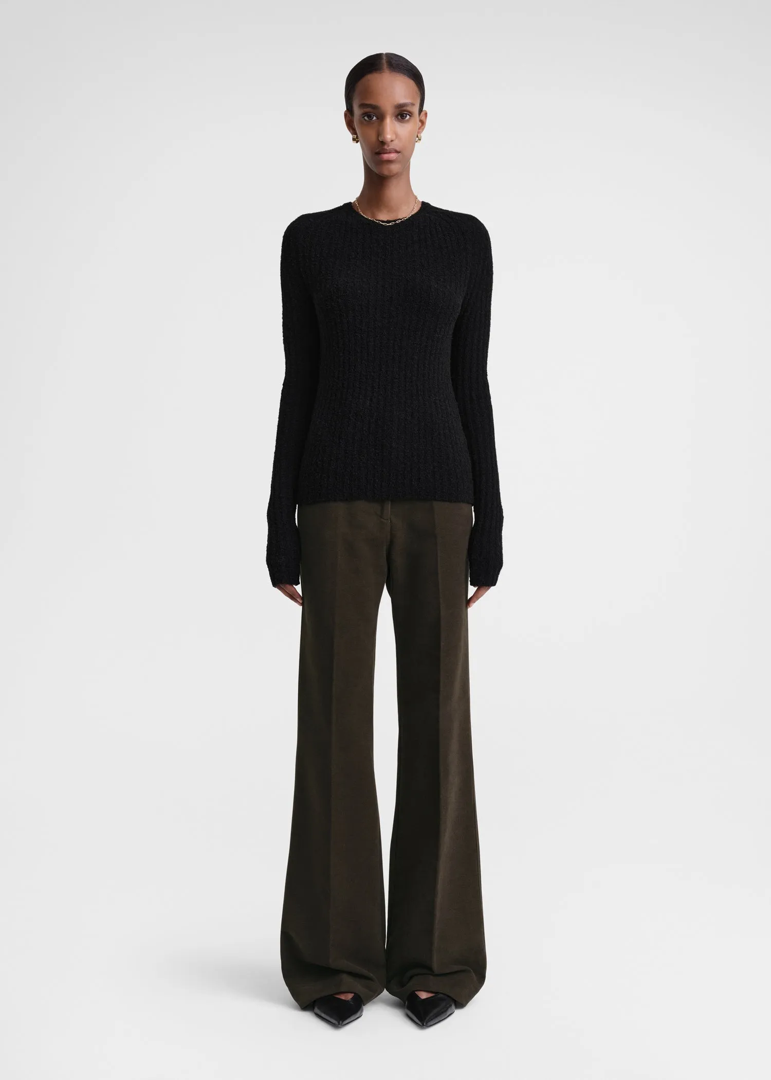Ribbed merino blend top black