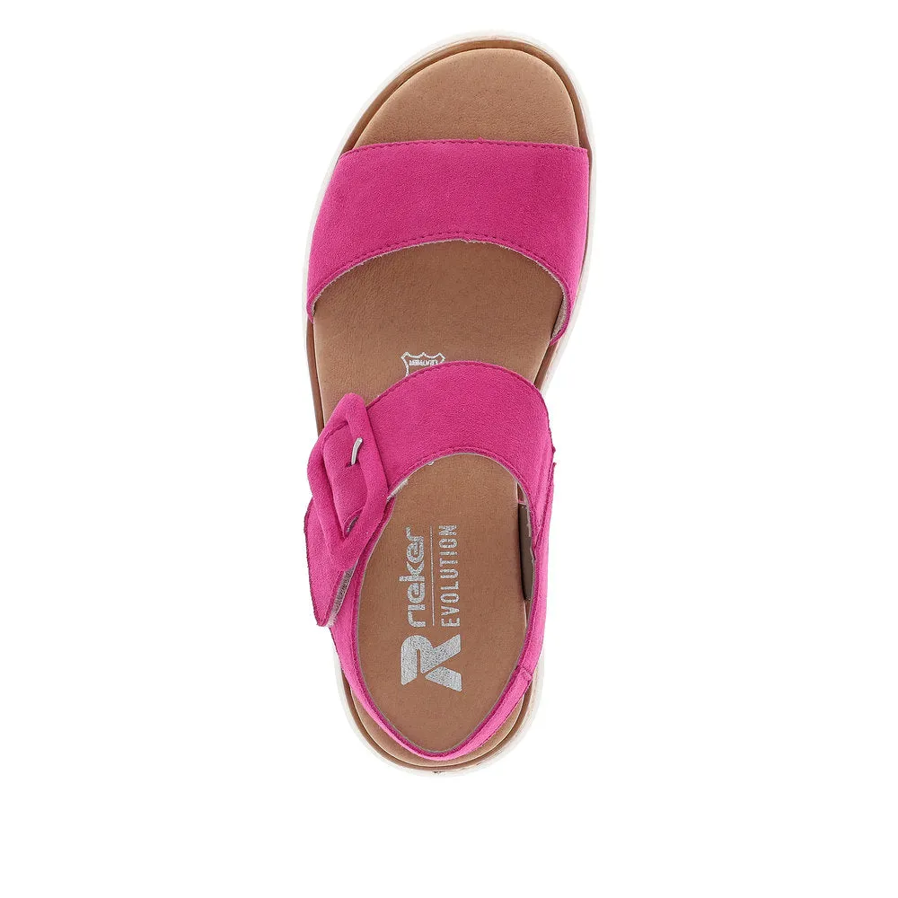Rieker W0800-31 Ladies Pink Suede Touch Fastening Sandals
