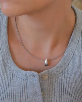 Silver Bold Drop with Wire Collar Necklace