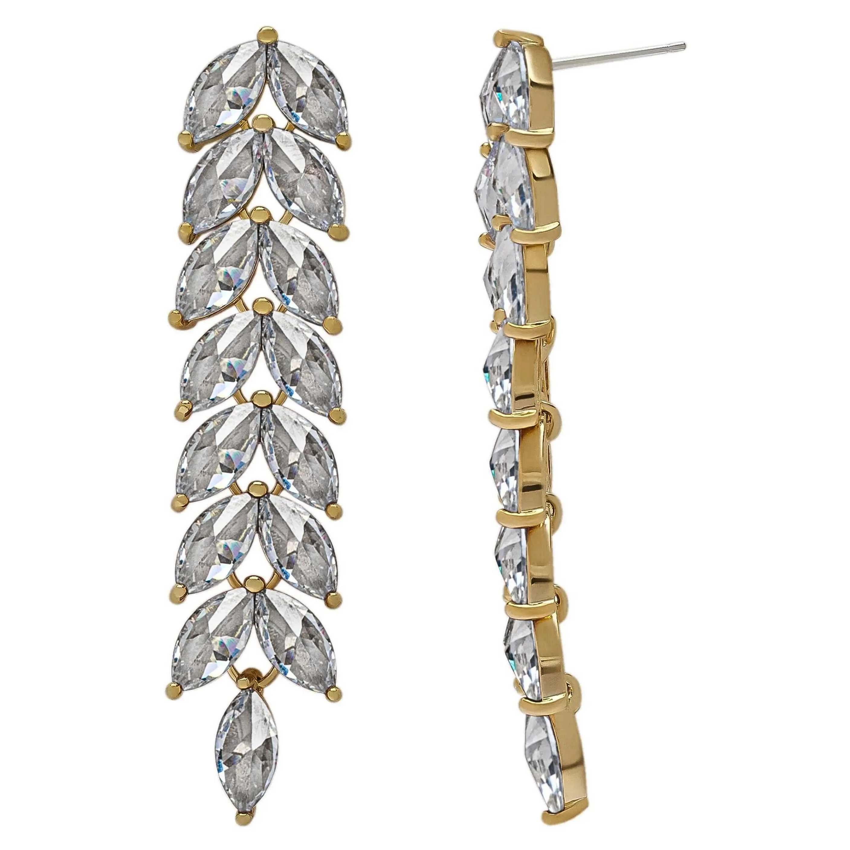Silver Plated Cubic Zirconia Dangling Leaf Earrings
