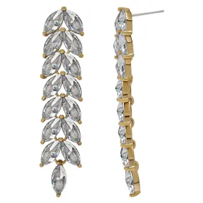 Silver Plated Cubic Zirconia Dangling Leaf Earrings