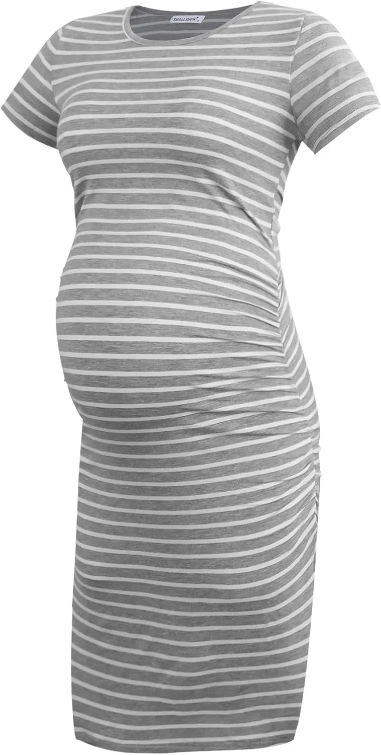 Smallshow Women's Short Sleeve Maternity Dress Ruched Pregnancy Clothes